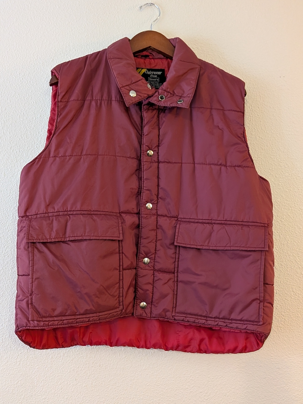 Vtg Sears Quilted Puffer Vest in Burgundy